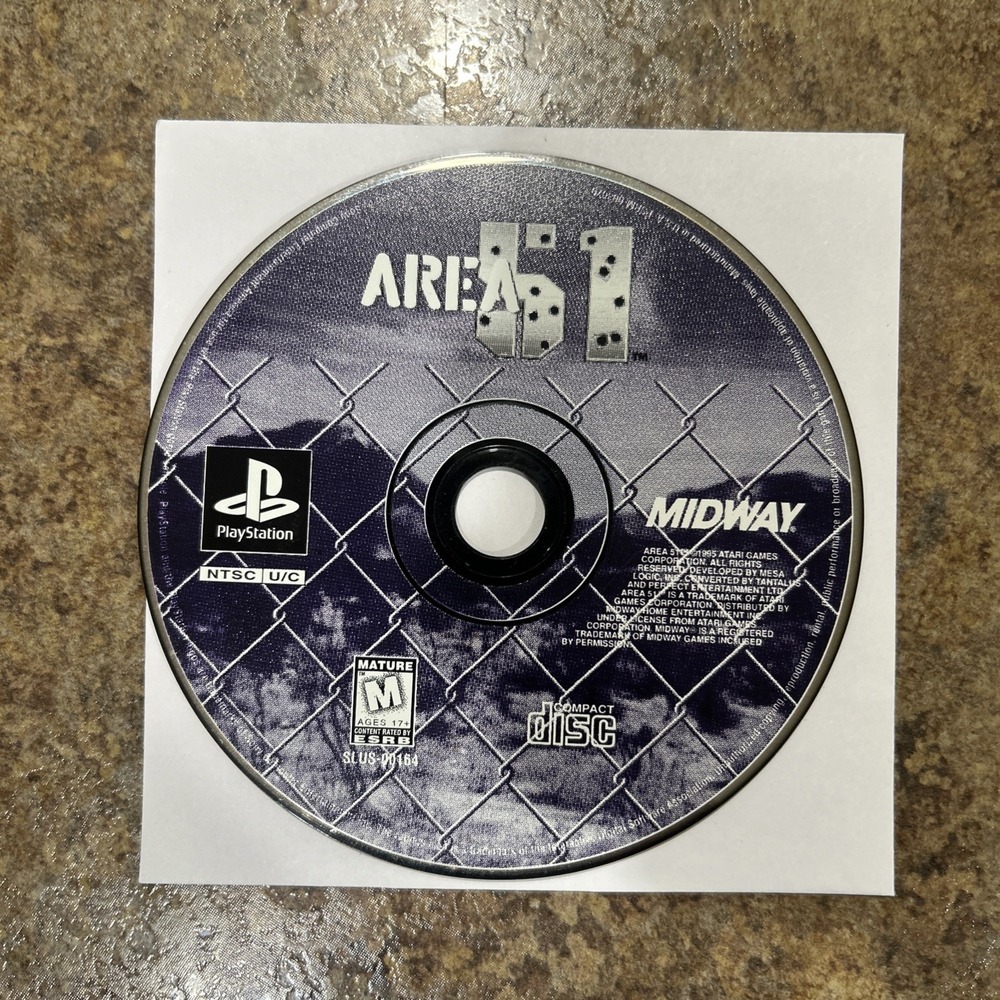 AREA 51 (Sony PlayStation 1, 1996) PS1 Black Label Tested Disc Only Resurfaced